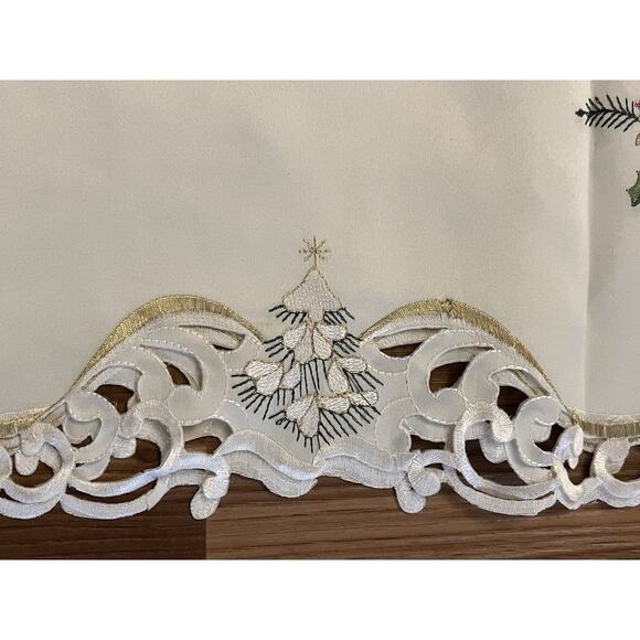 Embroidered Snowman Christmas Table Runner 68x13 Cutwork Lace NEW - Picture 3 of 6